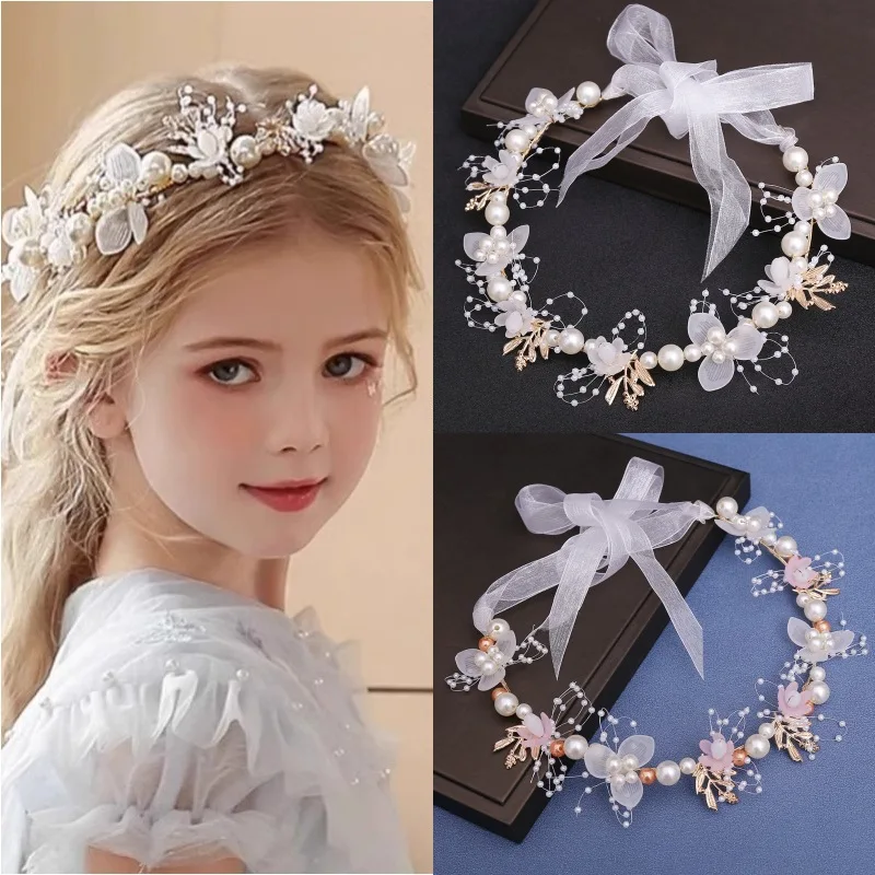 Sweet Pink Flowers Wreath Headband For Kids Princess Hair Band Children's Forest Style Hairbands Flower Girl Headpiece Gifts