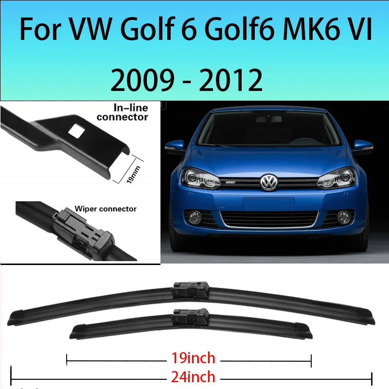 

Set For VW Golf 6 Golf6 MK6 VI 2009 - 2012 5K Front Wiper Blades Wagon GTI R GTD Windscreen Windshield Window 24"+19" 2010 2011