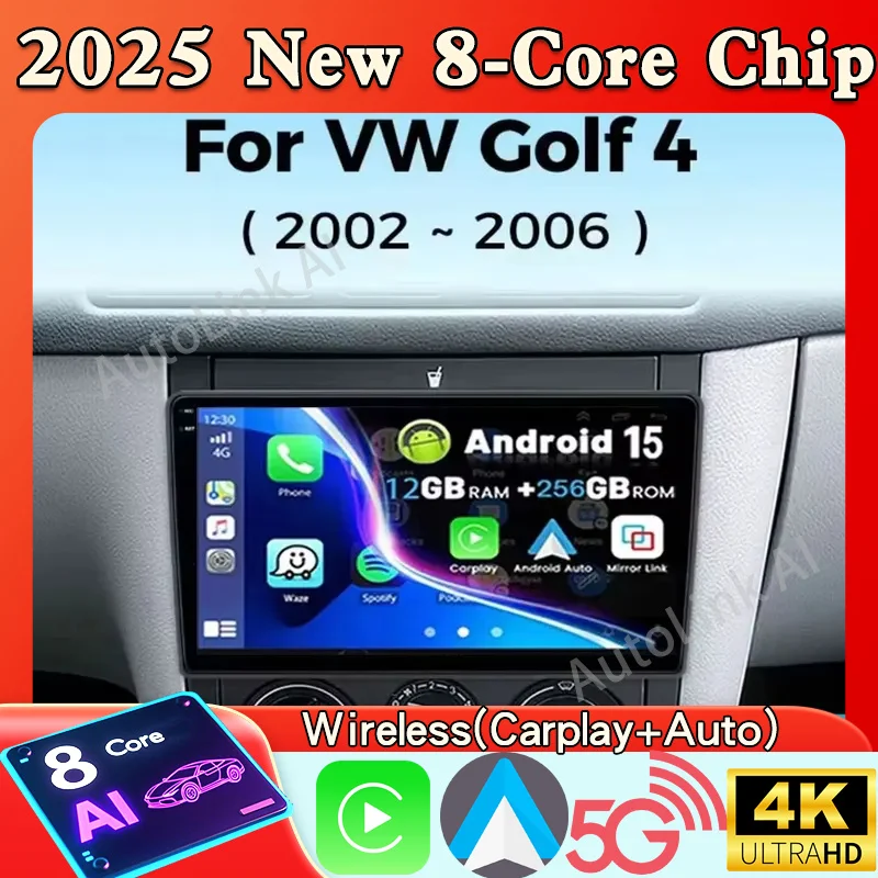 Android 15 Radio Android 12 For Volkswagen VW Golf 4 IV Jetta MK4 Classics Multimedia Player Carplay GPS Auto 4G DSP