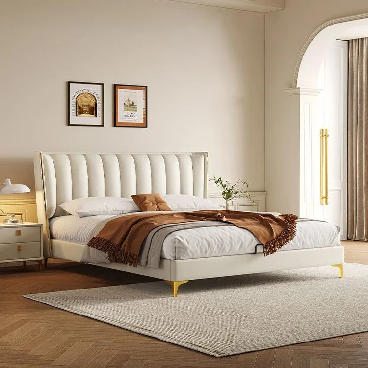 Contemporary Wooden White Double Leather Bed Set Home Queen Master Room Modern Apartment Bedroom Luxury King Size Bed