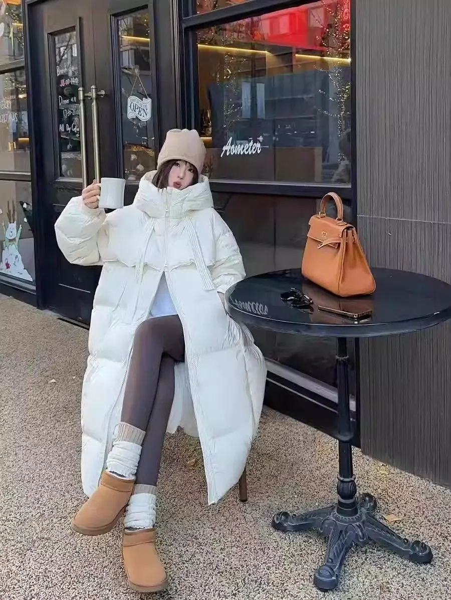 Black Winter Coat 2026 New Women's Thick Cotton Parka Jacket Korean Oversized Loose Hooded Coats Female Casual Long Overcoat