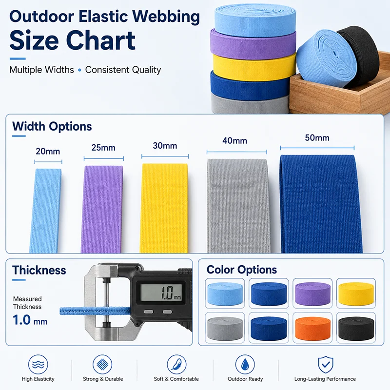 

10Meters 20-50mm Polyester Elastic Band for Outdoor Sports Gear Backpack Strap Luggage Stretch Tape Repair Material Roll Parts