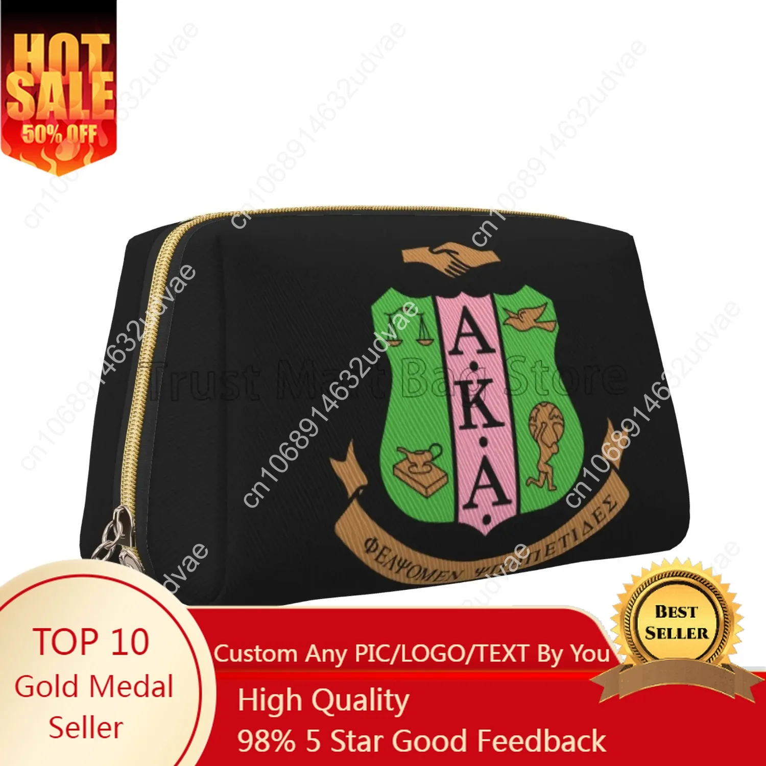 

AKA Sorority Gifts for Women Girl 1908 Pink Green Inspired Positive Makeup Bag Leather Women Travel Toiletry Pouch Cosmetic Bag