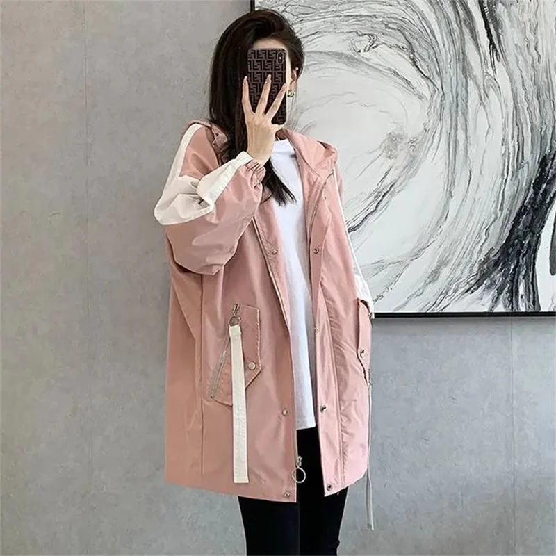 Add Cotton Windbreaker Jacket Women's Long 2024 Autumn and Winter New Korean Loose Casual Joker Hooded Cotton Clothes M889