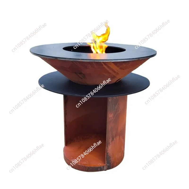 European Outdoor Corten Steel Fire Pit, Multifunctional Brasero BBQ Barbecue Grill for Patio Garden Backyard