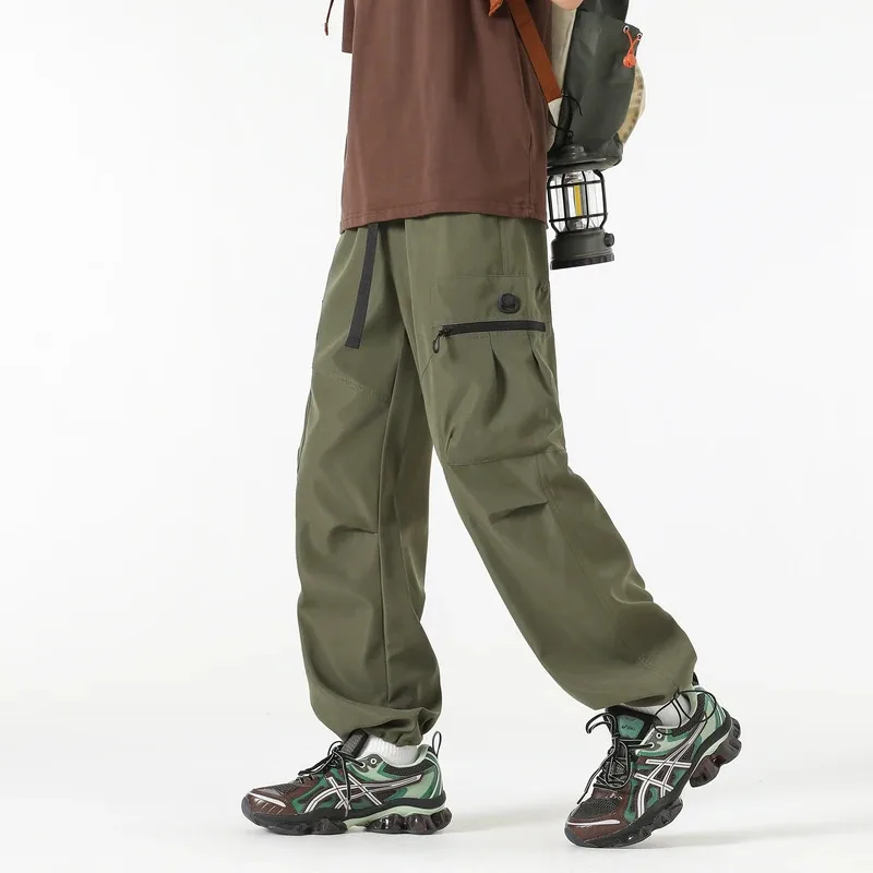 

Быстросохнущие рабочие брюки в стиле пояса, мужские летние модные брендовые широкие брюки, повседневные длинные брюки с прямыми штанинами