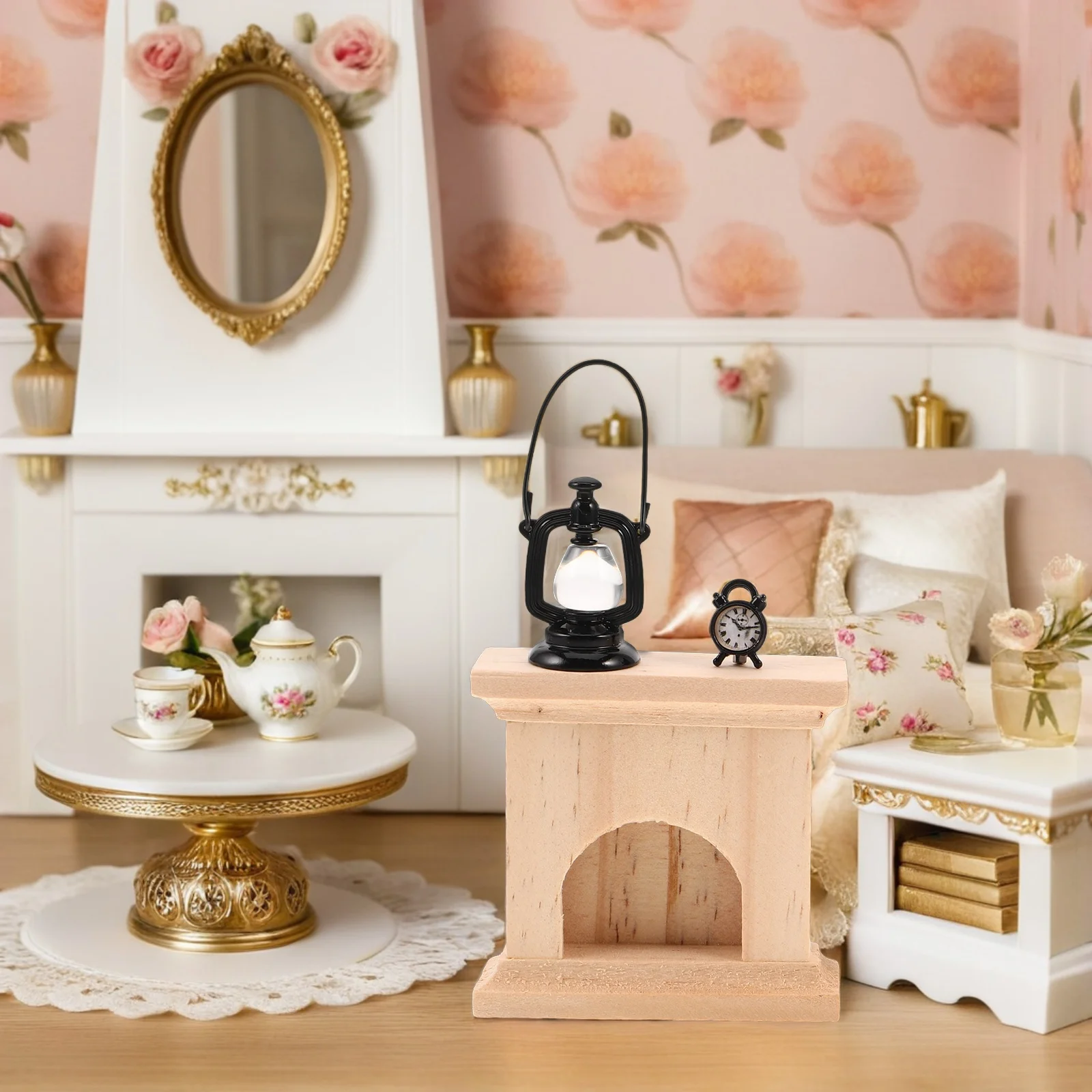 

2 компл. миниатюрный деревянный камин кукольный домик набор ретро лампа часы декор Diy Рождество Хэллоуин микро сцена-мини