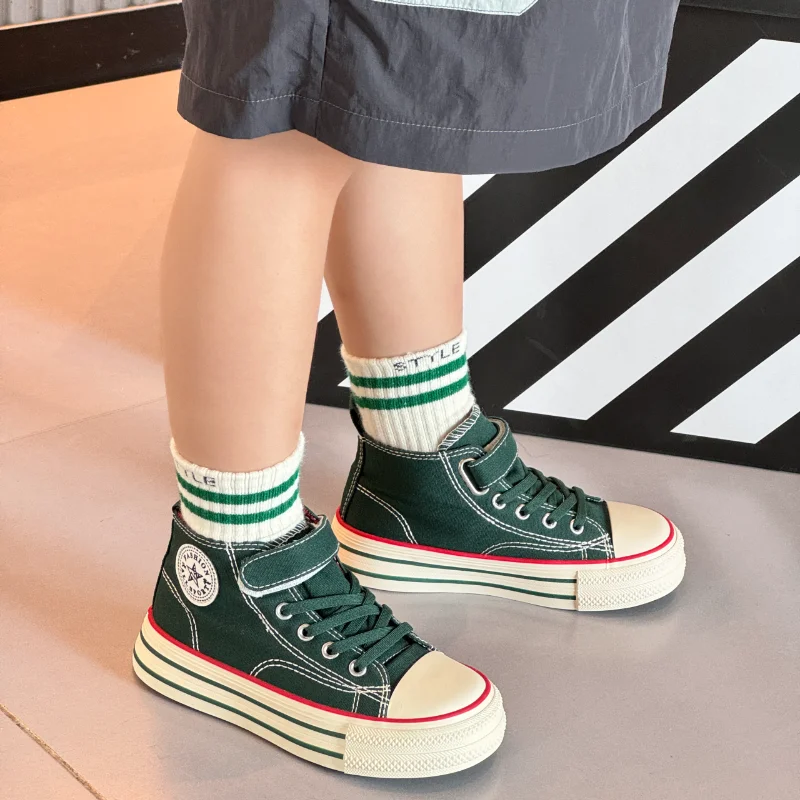 2024 New Children's Canvas Shoes Solid Color Hand Painted Boys and Girls High Top Fashion Versatile Kids Casual Shoes 3-12y