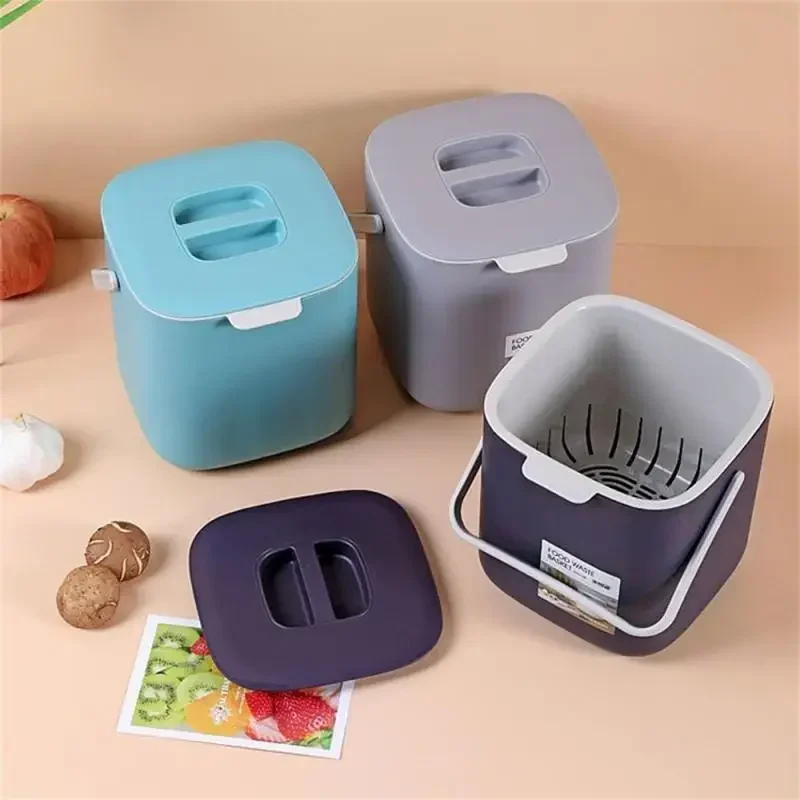 Kitchen Double Layer Trash Can with Lid Wall-mounted Waste Baskets Push-top Trash Garbage Bin Can Rubbish Container Storage Box