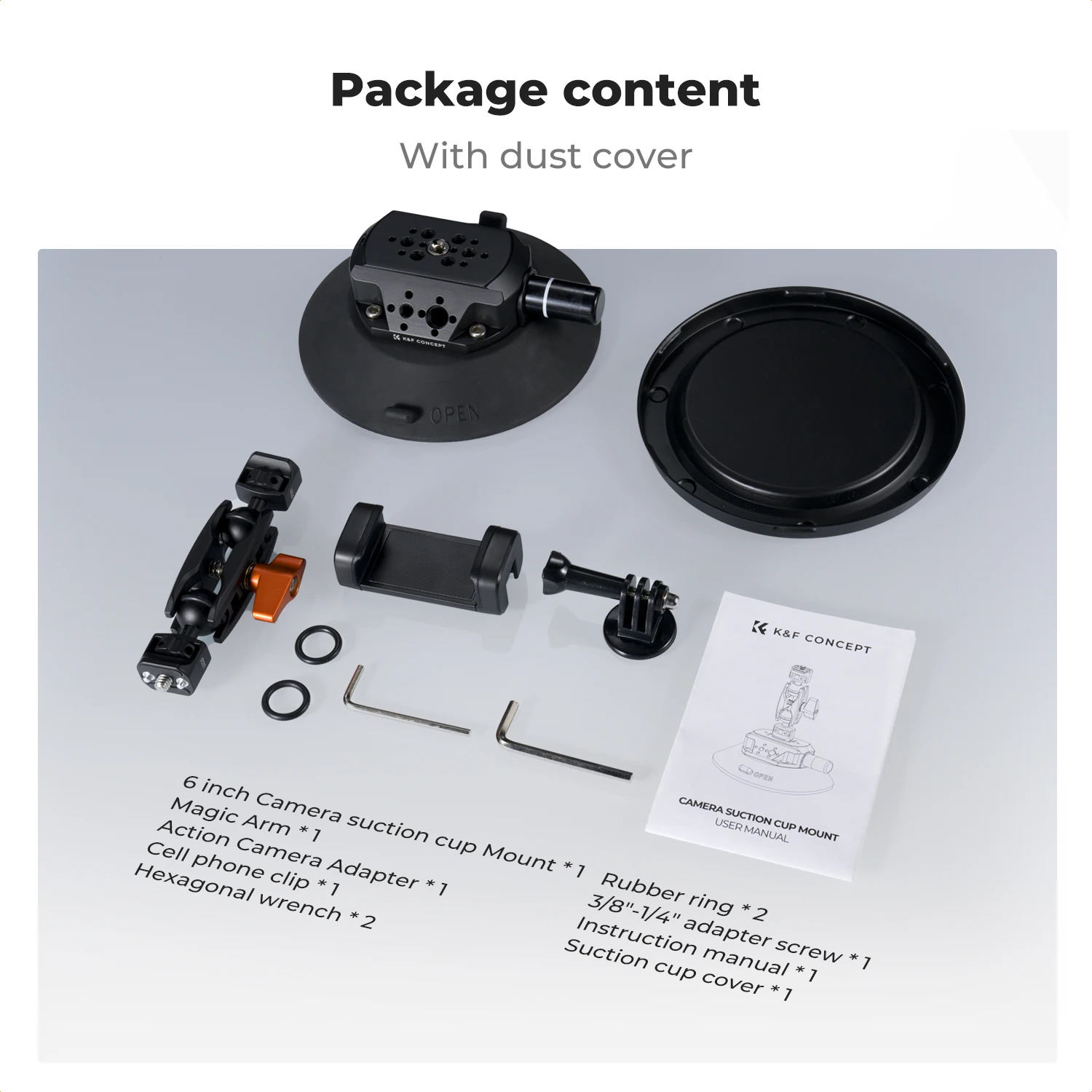 K&F CONCEPT Zuignap Camera Mount met Magic Arm 3"/4.5"/6" Zuignap Camera Mount Sets voor GoPro DJI Osmo Insta360 Telefoon