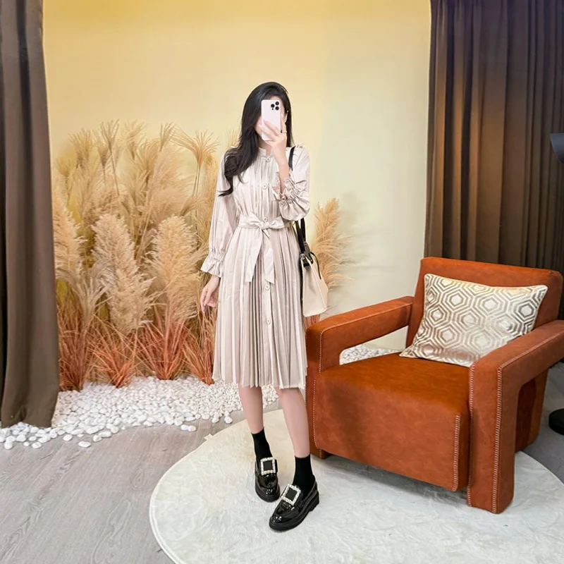 

Miyake Fold 2025, осенний сезон «Холодное сердце», новое однобортное однобортное пальто с ремешком на талии, модная повседневная женская ветровка, свободное пальто