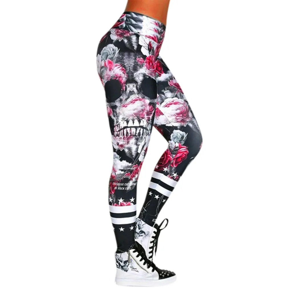 Low Price Clearance Yoga Pants Women\'s Digital Skull Print Sexy Hip Lifting Pants Leggings High Elastic Pencil Leggings