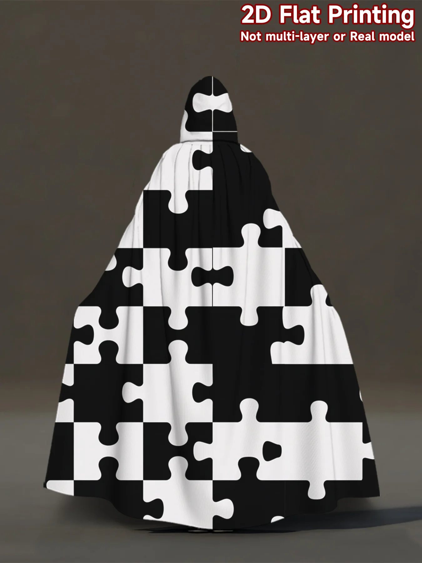 1pc, Black and White Puzzle Pattern Hooded Capes, Costume Cloak for Cosplay, Renaissance Fairs,for Halloween,Carnival Parties