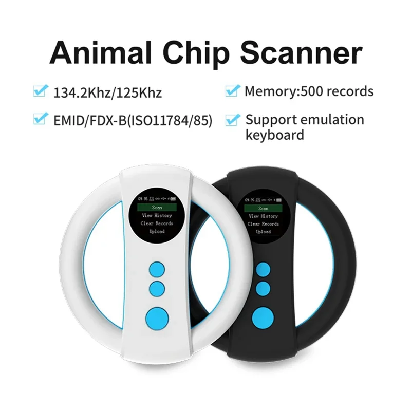 B24B Tier-Tag-Lesegerät, 134,2 kHz/125 kHz, Tier-Chip-Scanner, 500 Aufzeichnungen, Speicher, Haustier-Informationsleser