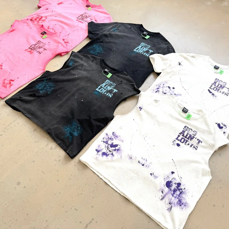 

Мужская винтажная потертая повседневная хлопковая футболка с принтом граффити, уличная одежда