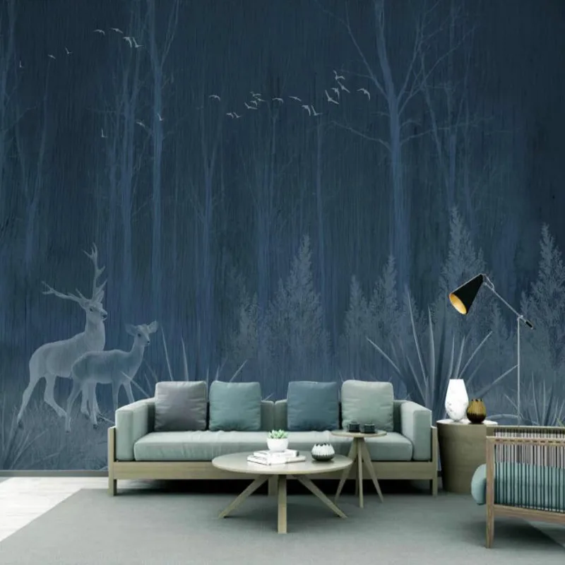 Hand Drawn Nordic Woods Elk Background Mural Wallpapers for Living Room Bedroom Decor Wall Paper 3D Home Decor