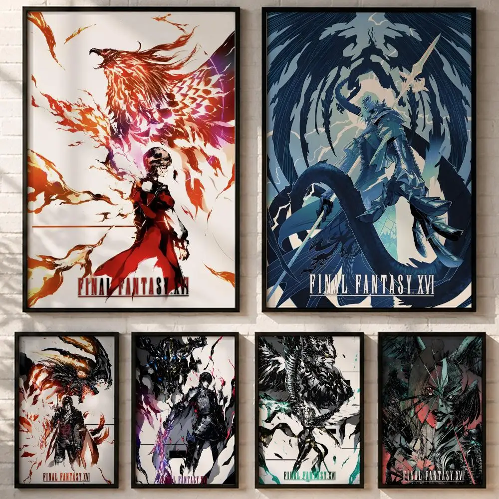 Vintage Final Fantasy XVI Poster HD poster wall art self-stick no-residue for home cafe office great gift