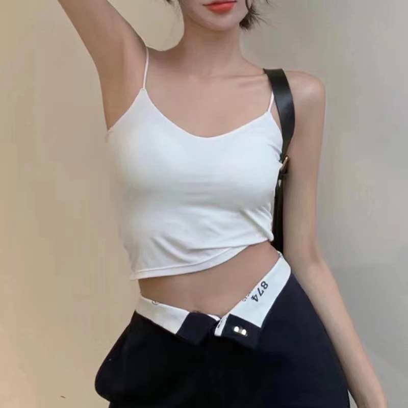 Women Summer Crop Top Sling Tube Top Sexy Bra Seamless Ice Silk Sleeveless Tank Tops With Cups Black White Backless Camisole