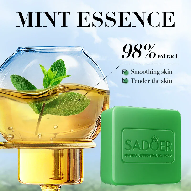 Mydło z olejkiem eterycznym mięty pieprzowej SADOER, mydło ręcznie robione, mydło do kąpieli, mydło do mycia ciała