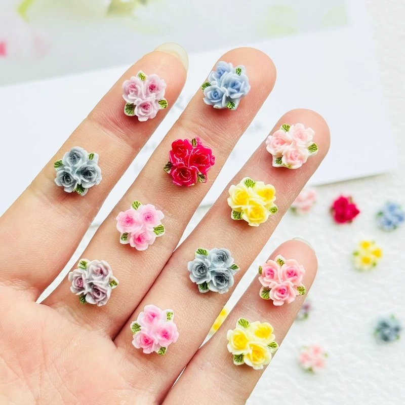 50 Pcs New Cute Mini Resin Mixed Color Three Peach Blossoms Flatback Ornament Jewelry Making Manicure Hairwear Accessories