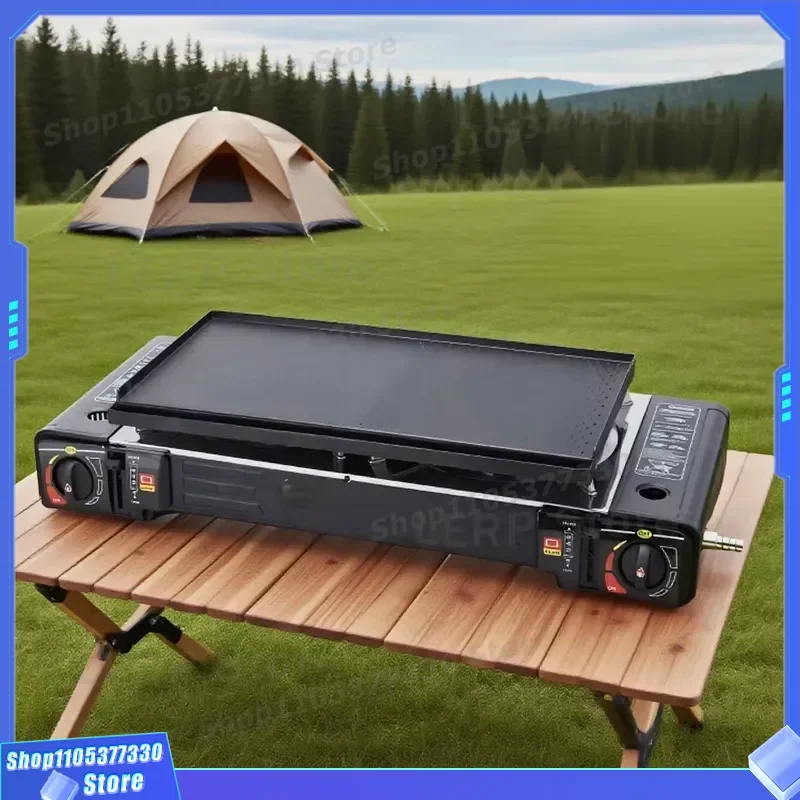 3200W Portable Gas Stove 2 in 1 Outdoor Camping Cooker Stainless Steel Bracket Low Pressure Butane Burner for Car Kitchen