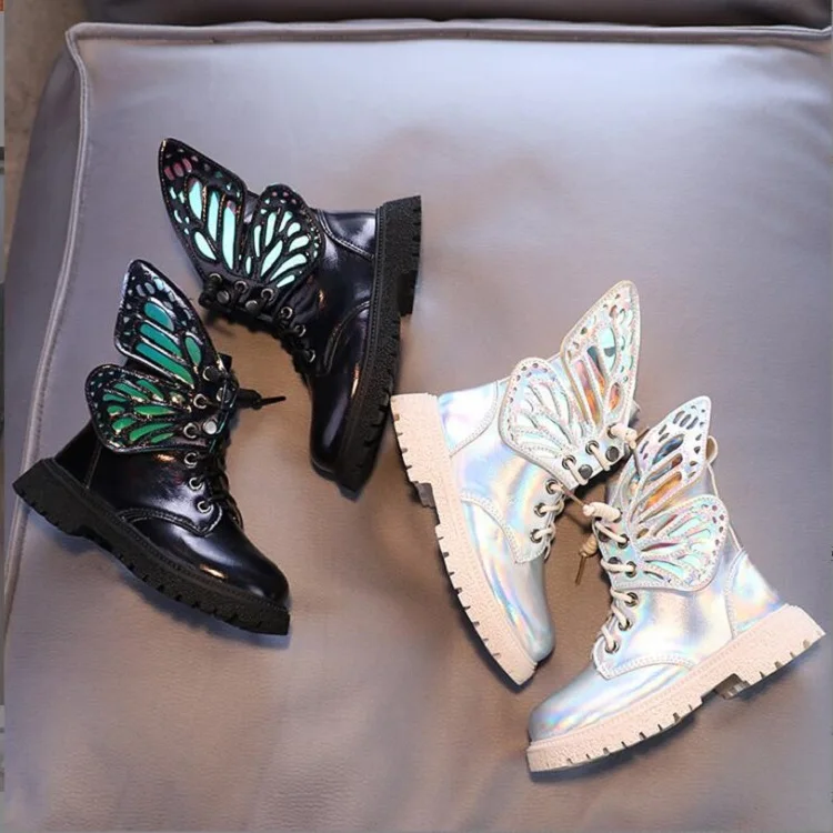 Girls Velvet Girls Boots Autumn Winter Fashion Children's Waterproof Butterfly Wing Kids High Boots Princess Toddler Girl Boots