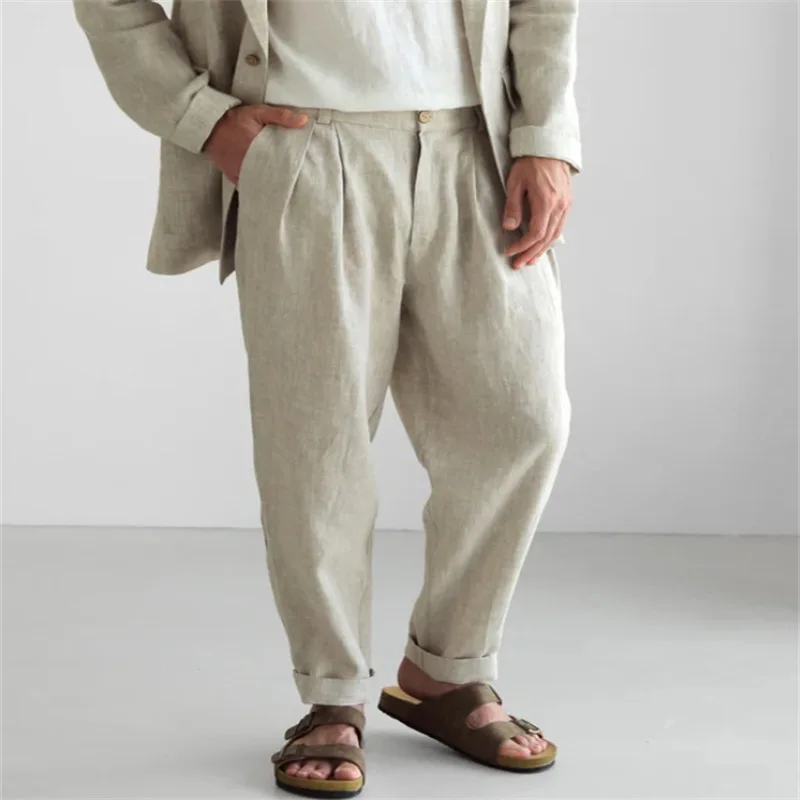 Men's Linen Elastic Double-pleated Loose-fitting Fashion Outdoor Breathable Casual Pants