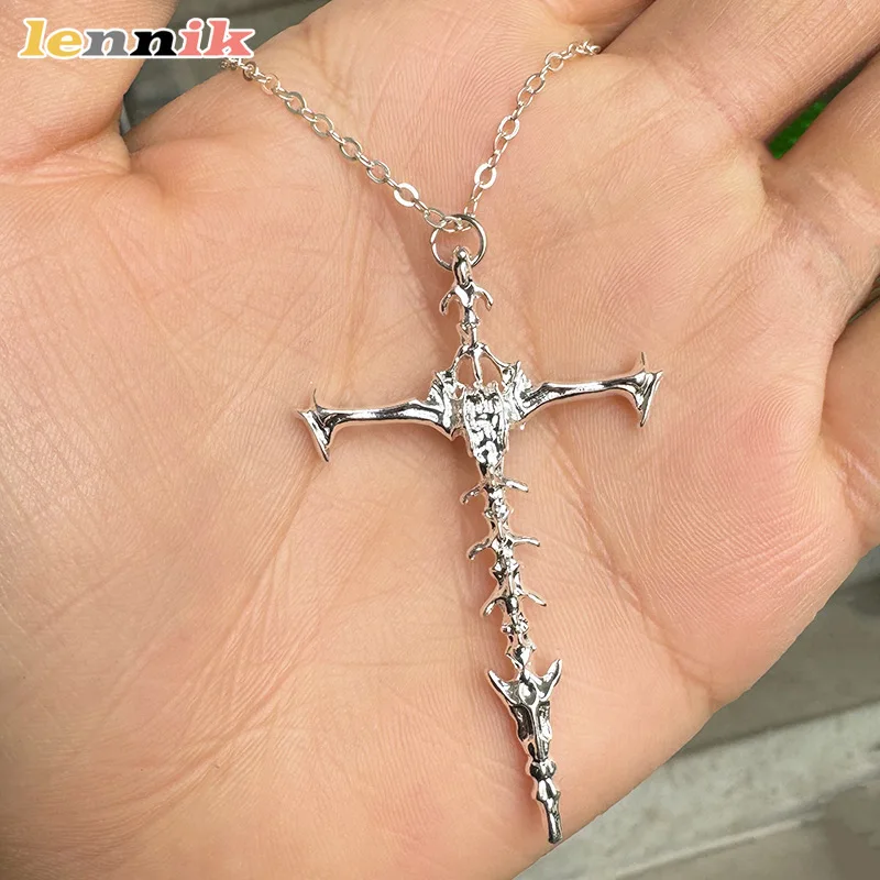 الظلام نمط الهيكل العظمي العظام الصليب قلادة قلادة ، الأمريكية خمر الأزياء المتعثرة العصرية الرجال سلسلة ، المعادن الرجال المجوهرات