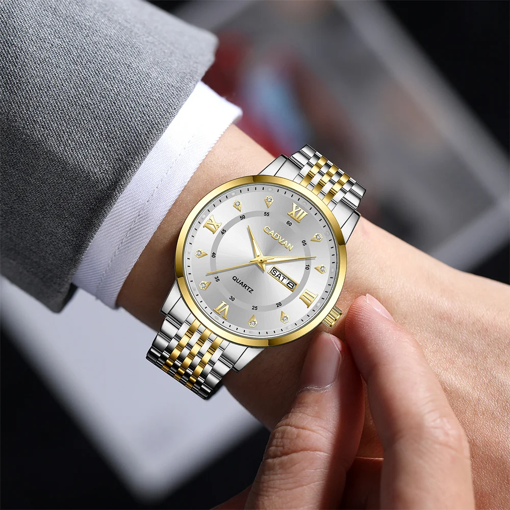 CADVAN Calendar Watch, Stainless Steel Strap, Men's Watch, Equipped with An Adjuster, Shipped with A Box
