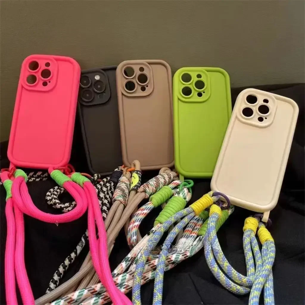 

Wrist Strap Crossbody Lanyard Necklace Silicone Case For iphone 15 14 13 12 11 Pro XS Max Mini XR X 8 7 6 6S Plus SE 2020 Cover