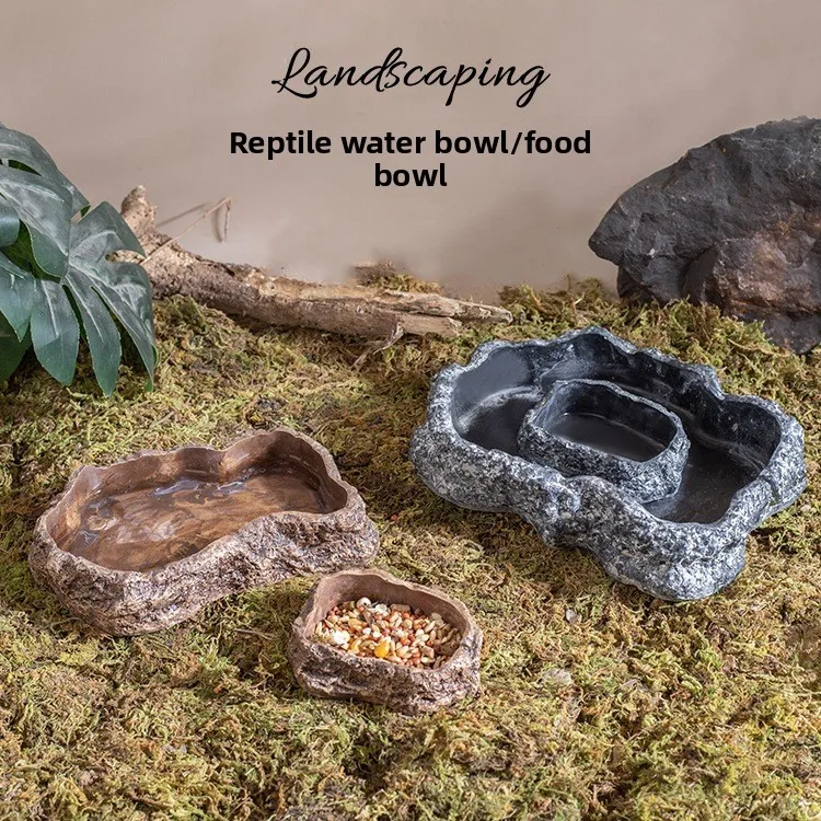 

Natural Rock Reptile Water Dish & Food Bowl - Stone Terrarium Pool for Bearded Dragon, Tortoise,Frog,Snake, Gecko Habitat Decor​