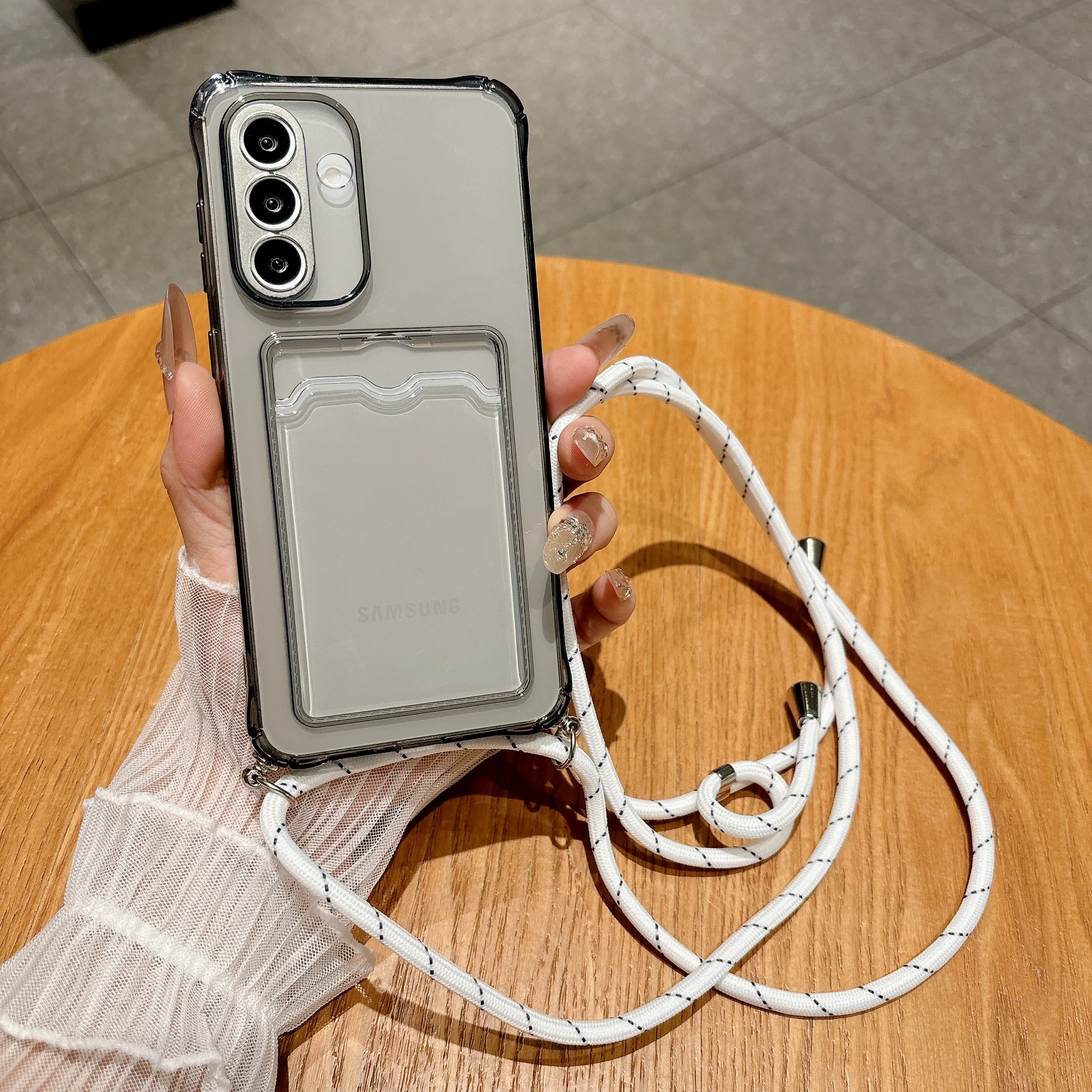 Light Gray Crossbody Strap Card Wallet Phone Case For Samsung Galaxy A73 A72 A71 A57 A56 A55 A54 A53 A52 A51 A50 S 4G 5G Cover