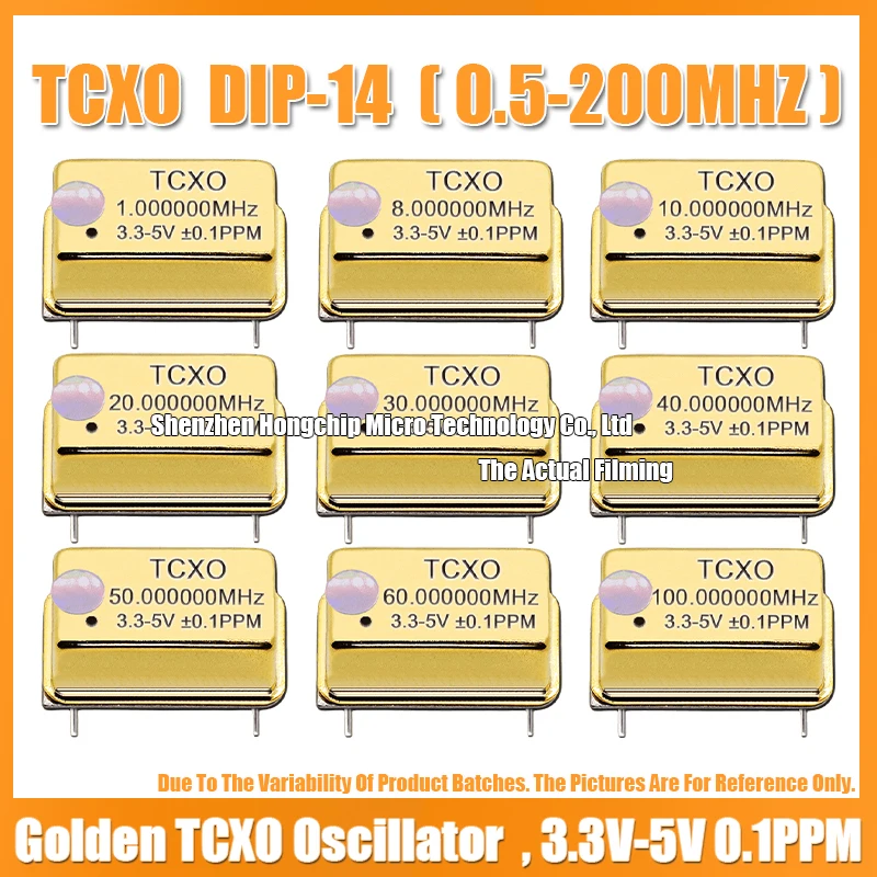 Imagem -02 - Oscilador de Cristal Compensado a Temperatura Retangular Chapeado Ouro de Tcxo Mergulho14 1m 1mhz 1mhz 000mhz Dourado 3.3v5v 0.1ppm