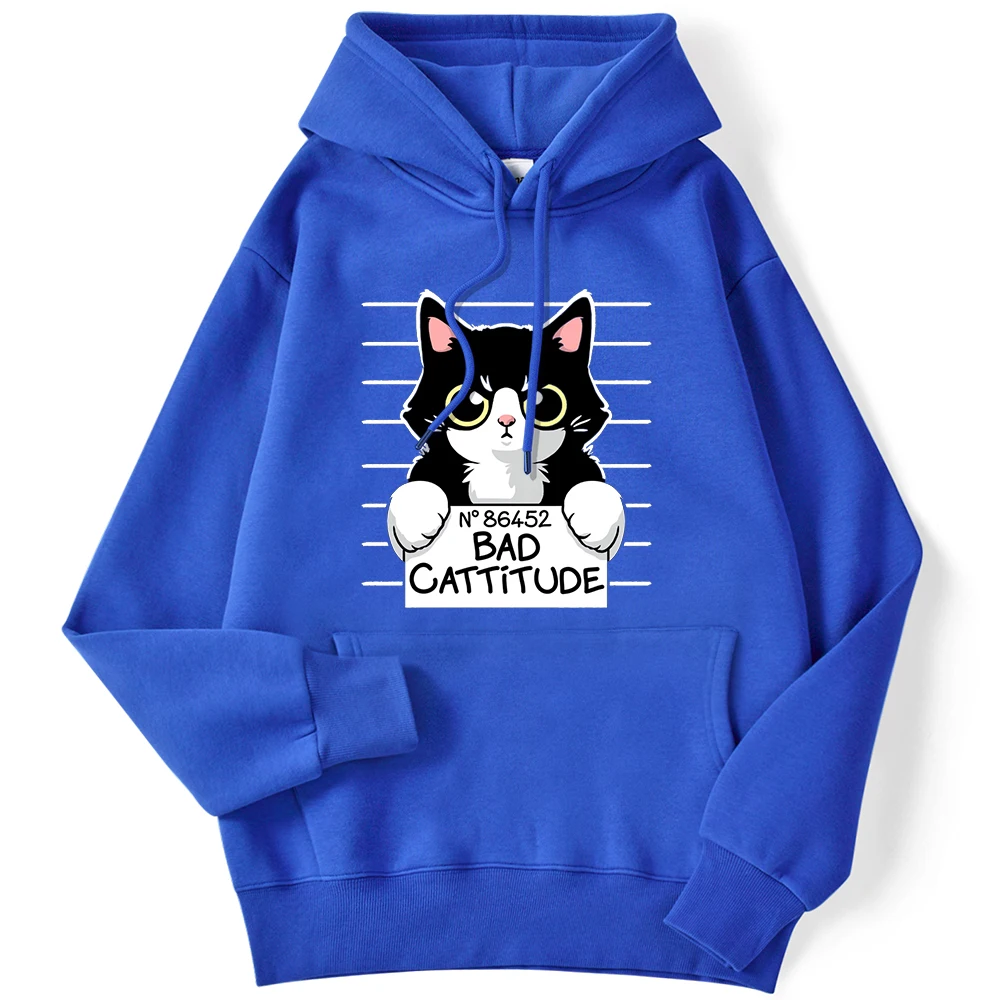 Winter Womans Hoodies No86452 Bad Cattitude Funny Cat Printed Hoody Stretch Drop Sleeves Pullover Casual Cute Ladies Streetwears