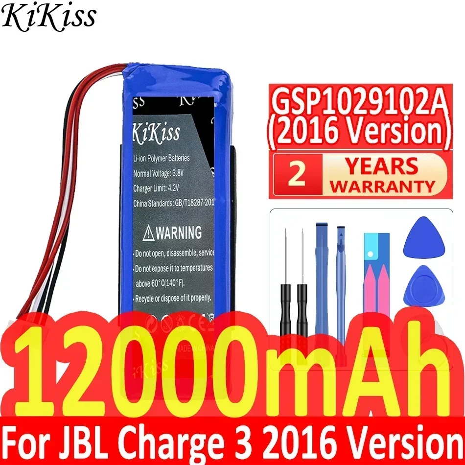 12000mAh KiKiss Powerful Battery GSP1029102A (2015  2016 Version) for JBL Charge 3 Charge3 2016 2015 Version Speaker