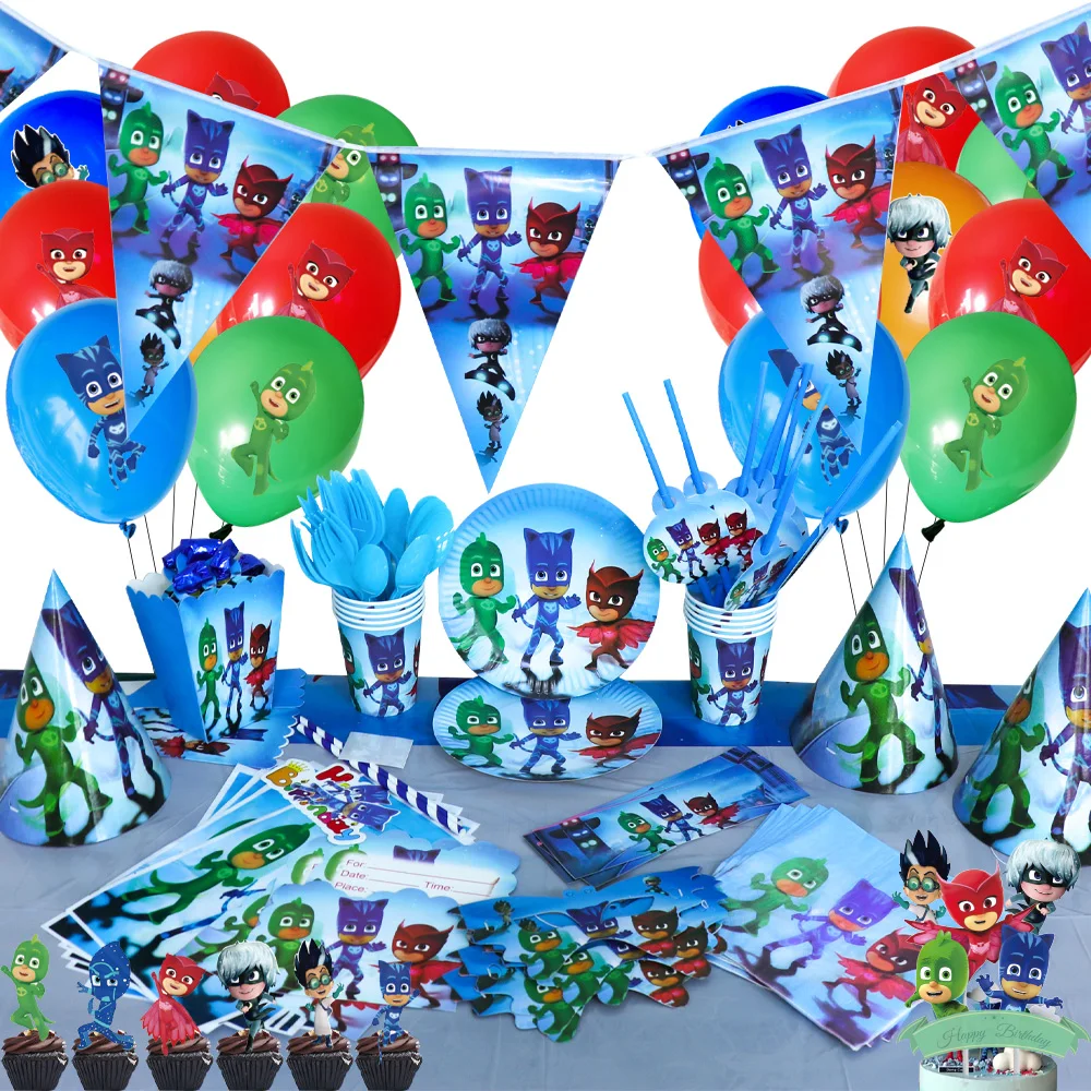 Pj Masks Birthday Decoration Temporary Tattoo Stickers Party Supplies Kids Disposable Tableware Plate Balloons Baby Shower Gifts