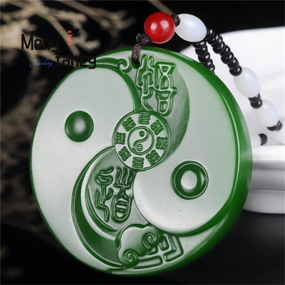 Natural Hetian White Jade Jasper Taiji Bagua Pendant Exquisite Fashion Charm Luxury Jewelry Best Selling Handicraft Holiday Gift