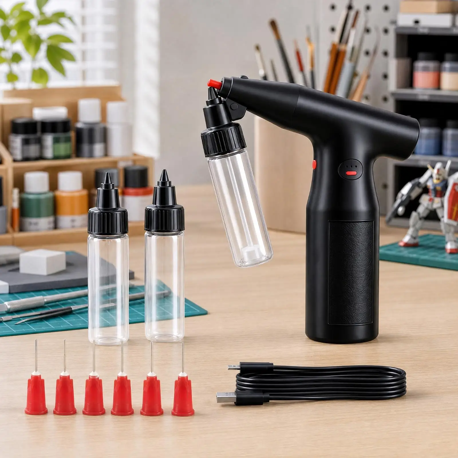 Portable Electric Paint Sprayer Nylon Handheld Airbrush with 3 Nozzles for Home Crafting Art Projects