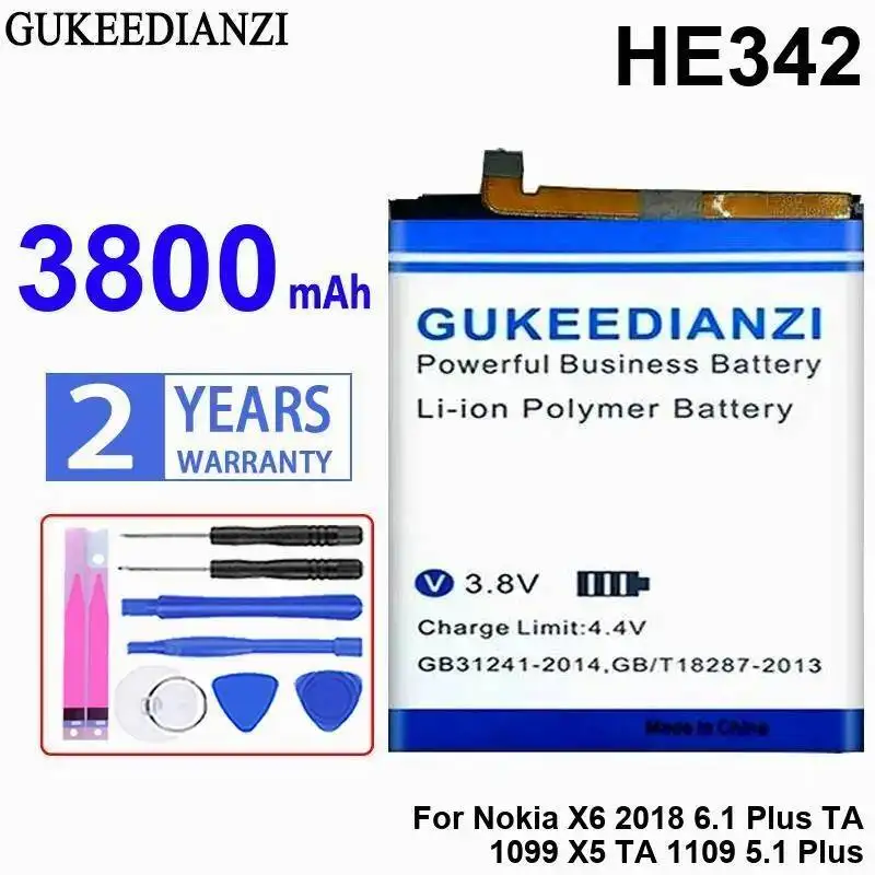 

Long-Lasting Performance 3800Mah HE342 Mobile Phone Battery For Nokia 6.1 5.1 Plus X6 2018 X5 TA1099 TA1109