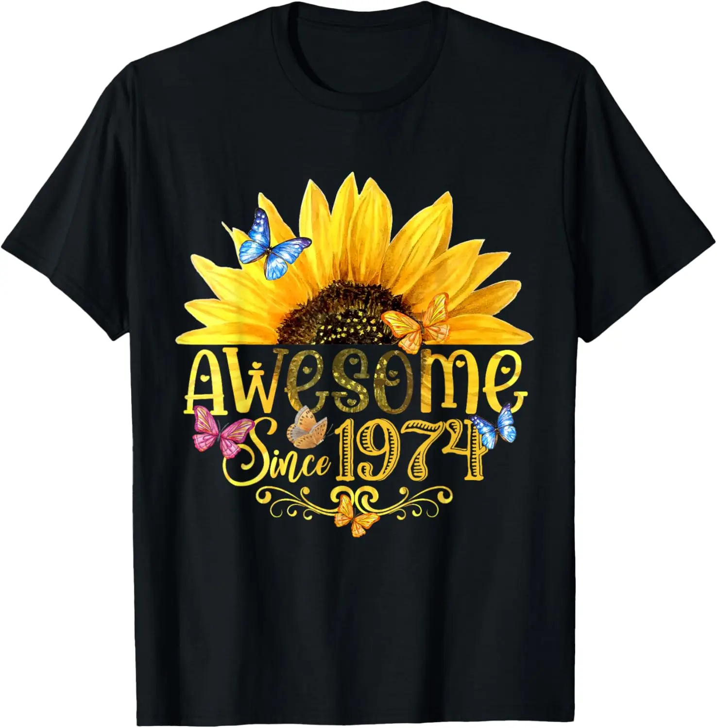 51 Year Old Made in 1974 Floral 51st Birthday Gifts Women T-Shirt Personalized Clothing Tops Graphic T Shirts Ropa Hombre