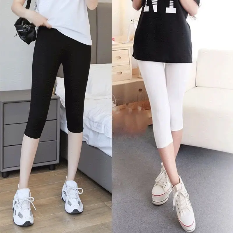 New Women's Five-Seven Modale Modal Sporty Tight-Fit Nine-Piece Pants Breathable Comfortable High-Waist Casual Pure Color