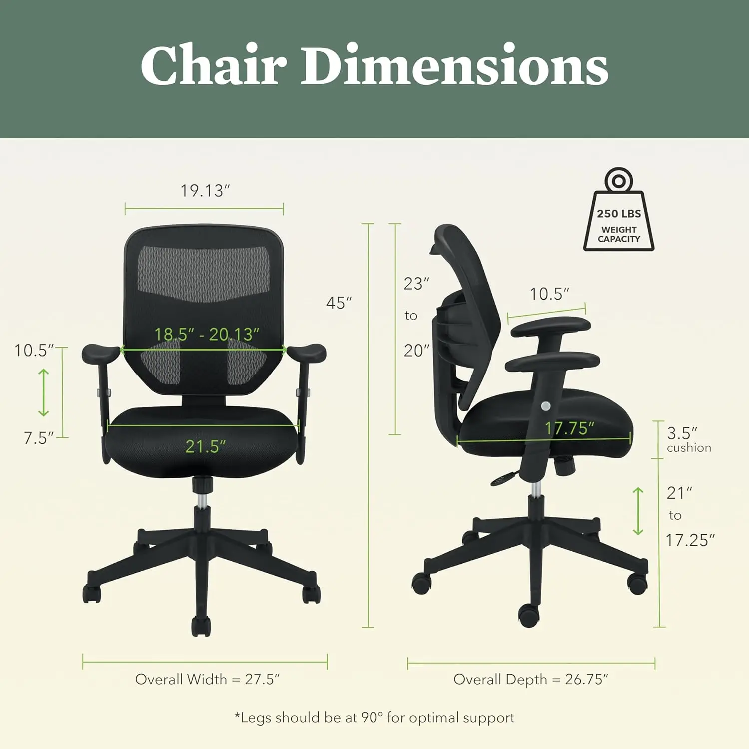 Silla de oficina de Espalda alta prominente, silla de escritorio de malla con ruedas y brazos, silla de oficina ergonómica con inclinación central ajustable