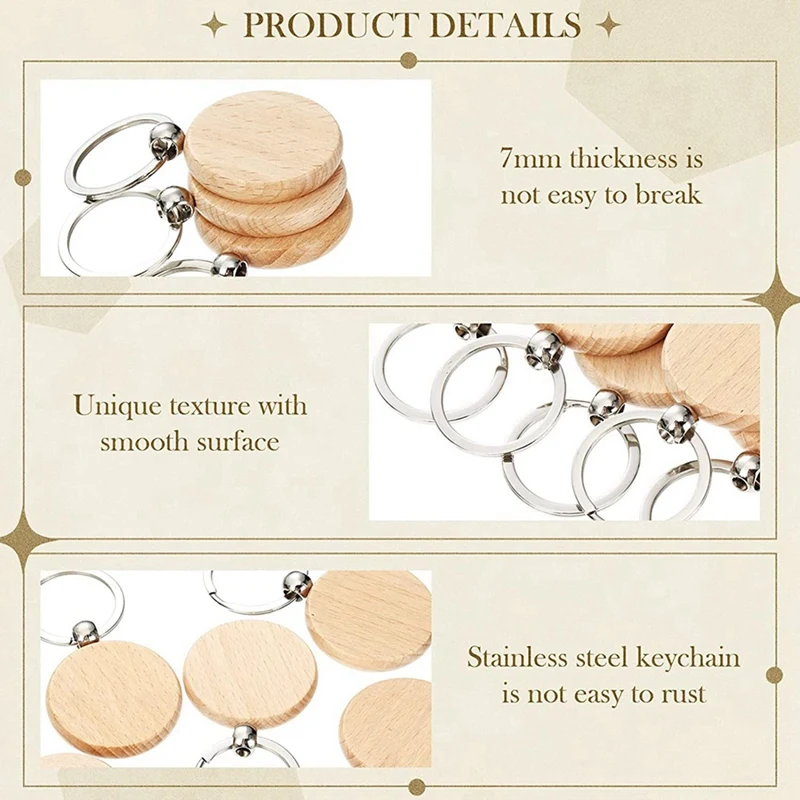150 Pieces Blank Wooden Key Tag Key Engraving Blanks Unfinished Wood Keychain Key Ring Key Tags for DIY Crafts,Round-ABLL