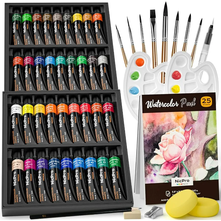 

78PCS Watercolor Paint Set for Adults Beginner Artists Includes 36 Tubes Water Color Paints 25 Sheets Watercolor Paper 8 Squirr