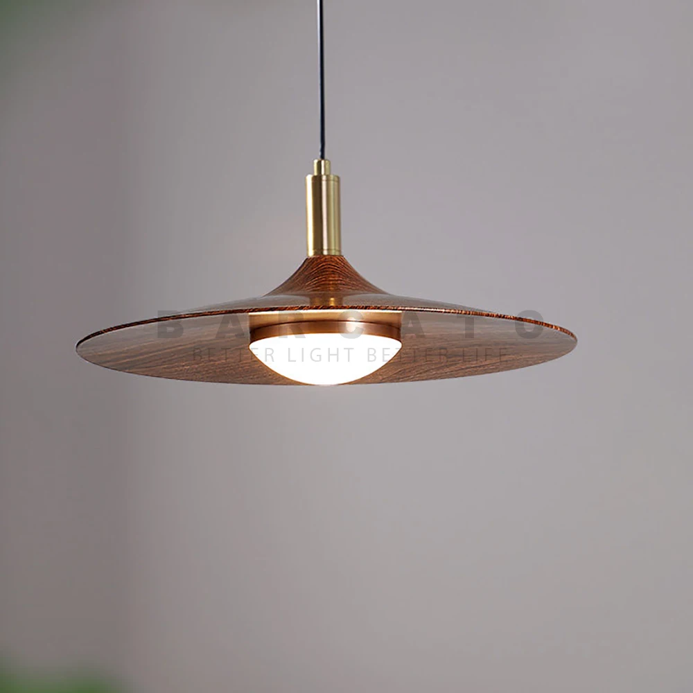 Walnut Wood Grain LED Pendant Lights Nordic Hanging Light Kitchen Bar Dining Room Hotel Home Interior Decoration Chandelier