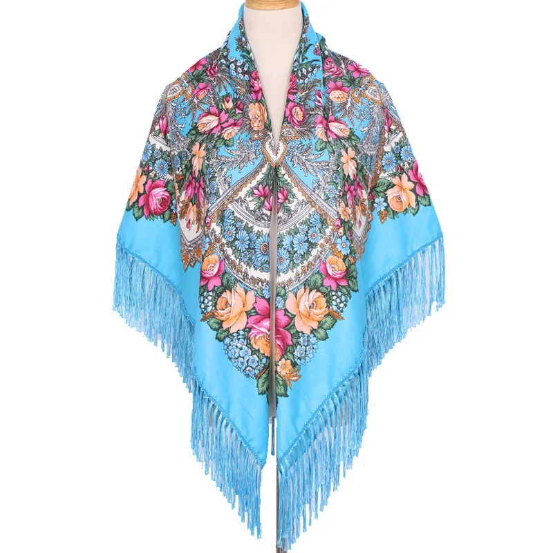 Bohemian Shawl Women Scarf Square Autumn and Winter Warm Cloak Printed Tassel Headscarf Retro Blanket Large Size Bufanda