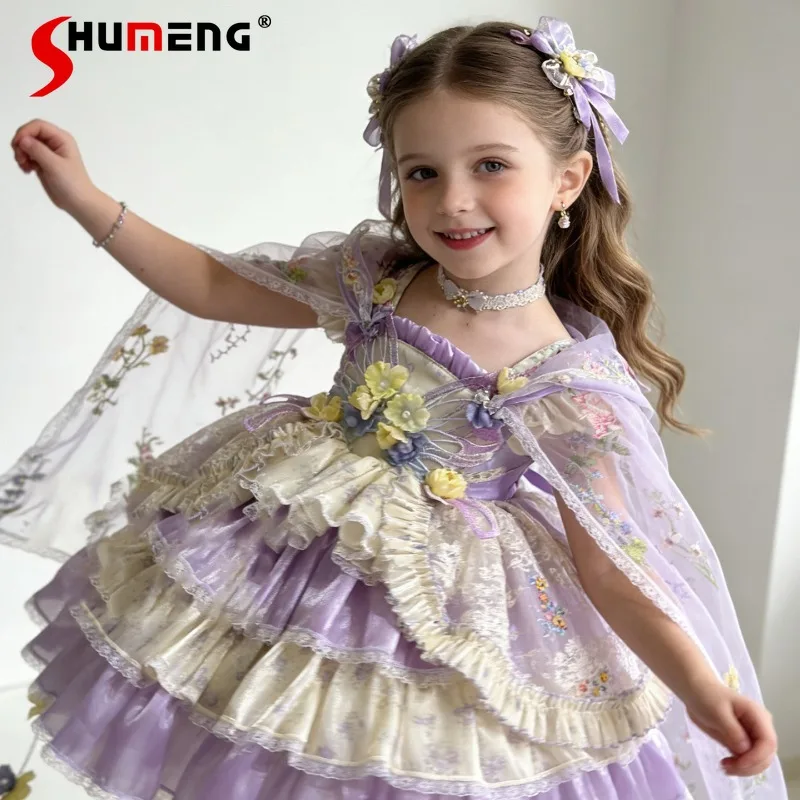 

Новое летнее детское платье 2026 года в стиле Лолита для девочек, фиолетовое, с цветочным дизайном, для отпуска, вечеринок и торжественных мероприятий