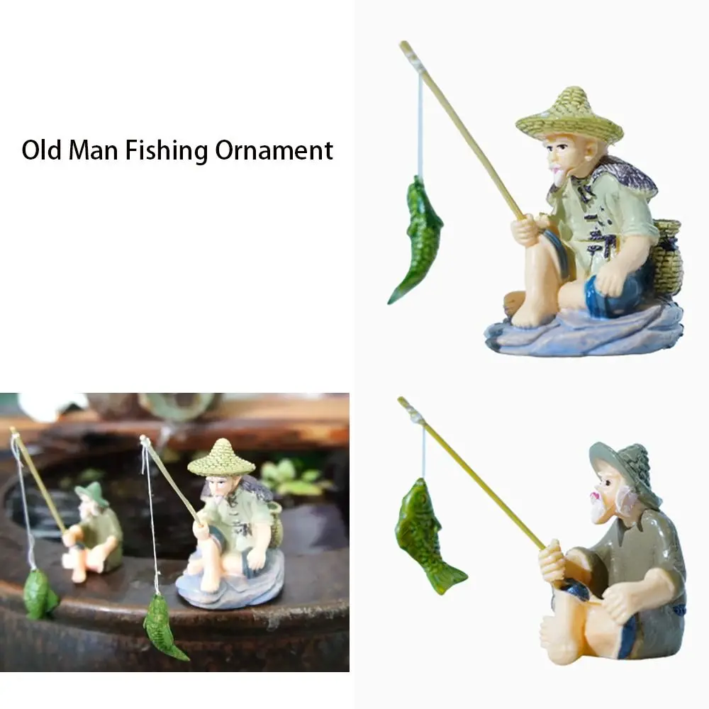 PVC Old Man Fishing Ornament Aquascape Decorative Miniature Fish Tank Decoration DIY Room Decoration Rockery Landscape Ornaments