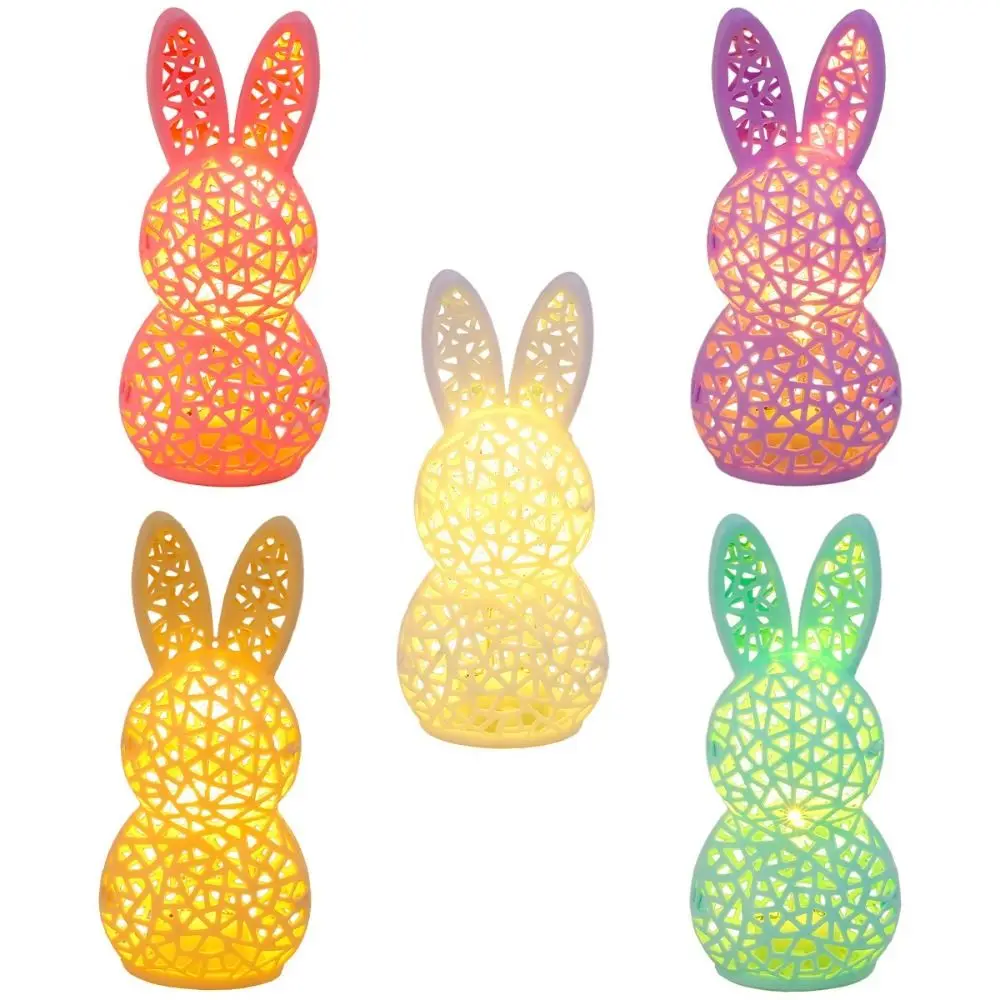 3D Printed Rabbit Lamp Festive Atmosphere Hollow Design 3D Printed LED Table Decoration Easter Ornament Set Nursery Room