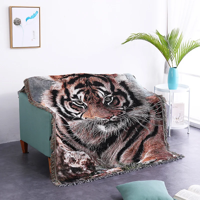 

Tiger Knitted Throw Thread Blanket on the Bed Sofa Towel Bed Plaid Tapestry Bedspread Tablecloth